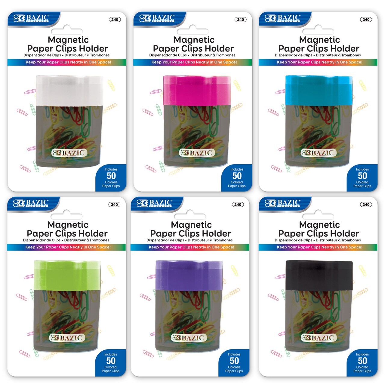 BAZIC Magnetic Paper Clips Holder w/ No. 1 Paper Clip Assorted Color